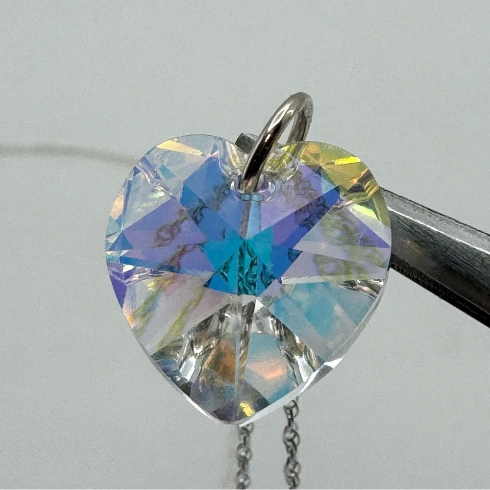 Sterling Silver Swarovski Crystal Heart Pendant Necklace 18” Spring Clasp